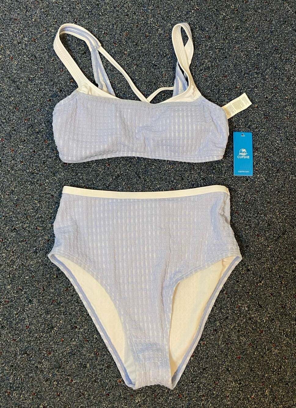 NWT Cupshe Bikini Bathing Suit Swim Blue Purple Periwinkle Texture S New